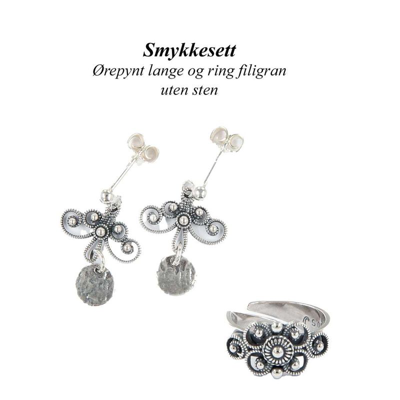 Smykkesett med ring og ørepynt uten sten