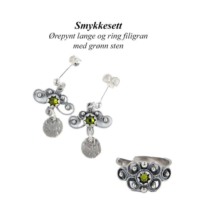 Hovedbilde Smykkesett med ring og ørepynt med grønn sten